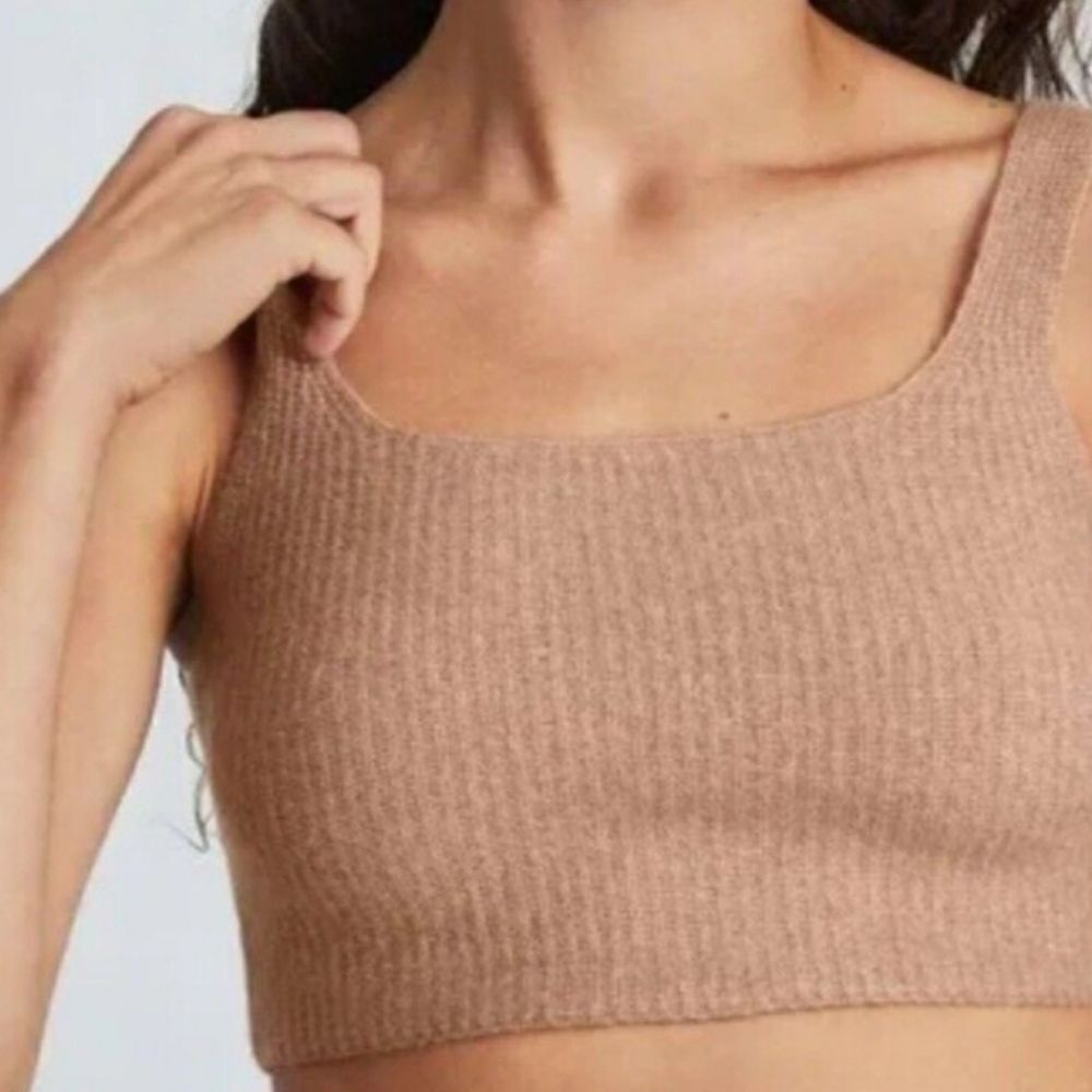 NWT Everlane Wool Blend The Cozy-Stretch Cropped Tank Top Ribbed Knit Tan